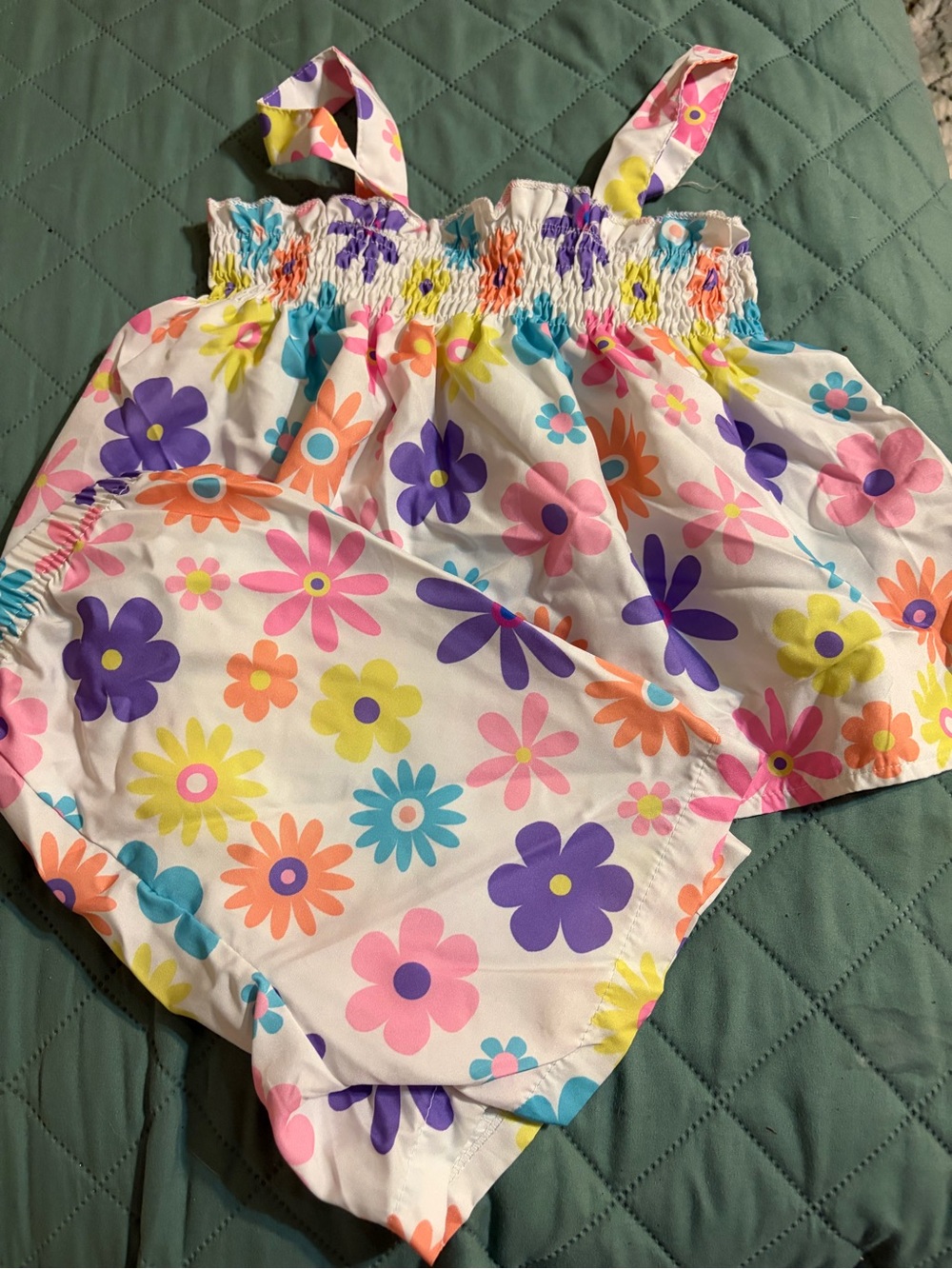 SHEIN White Floral Toddler Dress & Bloomers - Purple, Pink, Orange, Yellow, Blue